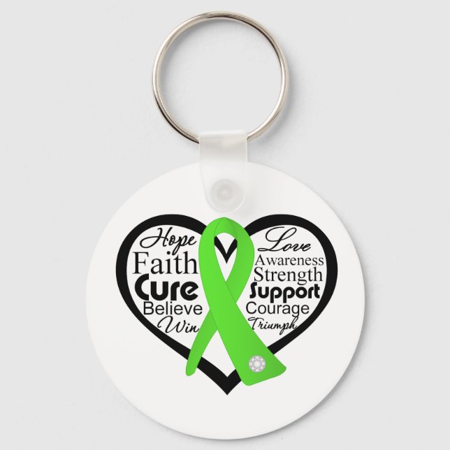 Lyme Disease Heart Ribbon Collage Key Ring (Front)