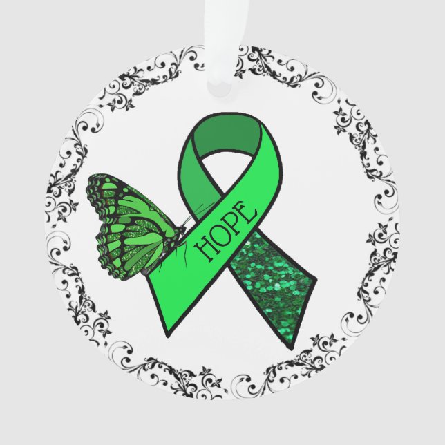 Lyme Disease Ribbon and Butterfly Christmas Ornament (Front)
