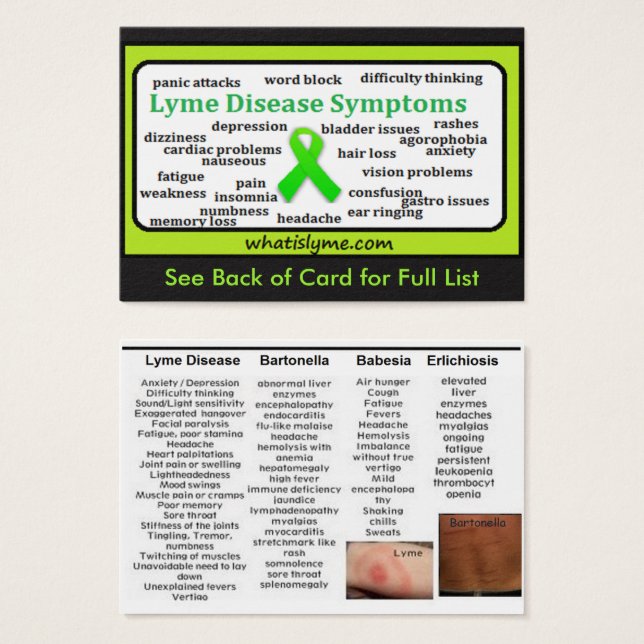 Lyme Disease Symptoms List Informational Card (Front & Back)