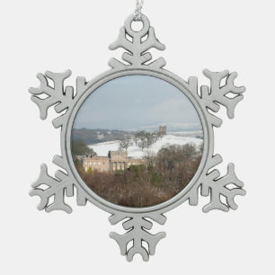 Lyme Hall and The Cage Winter Thank You Card Photo Snowflake Pewter Christmas Ornament