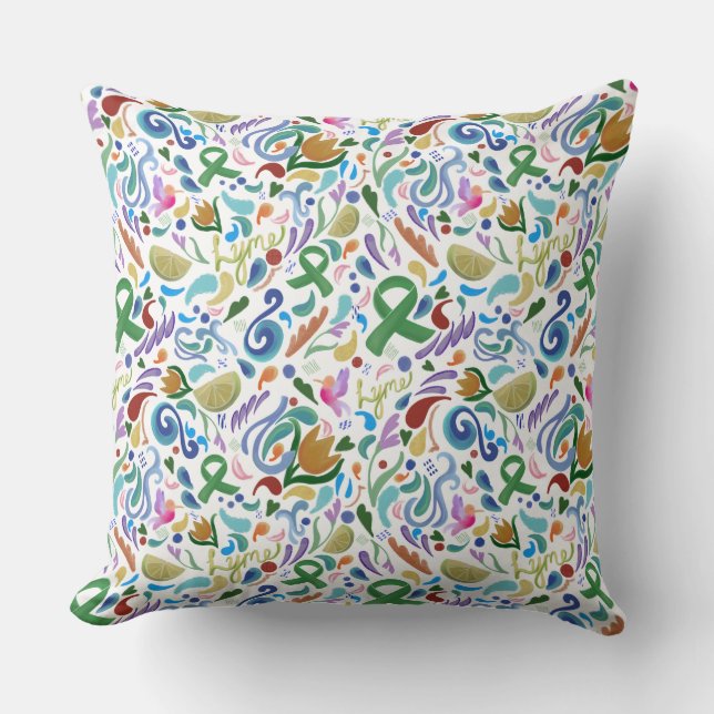 Lyme Heart Awareness Green Ribbon Pillow (Front)