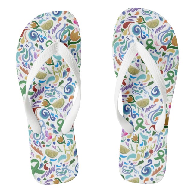 Lyme Lime Awareness Flip Flops Green Ribbon (Footbed)