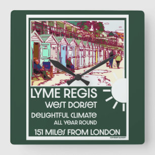 Lyme Regis Dorset England Vintage British Holiday Square Wall Clock