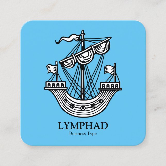 Lymphad (Heraldic Ship) - Black on Sky Blue Square Business Card (Front)