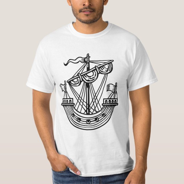 Lymphad (Heraldic Ship) - Black T-Shirt (Front)