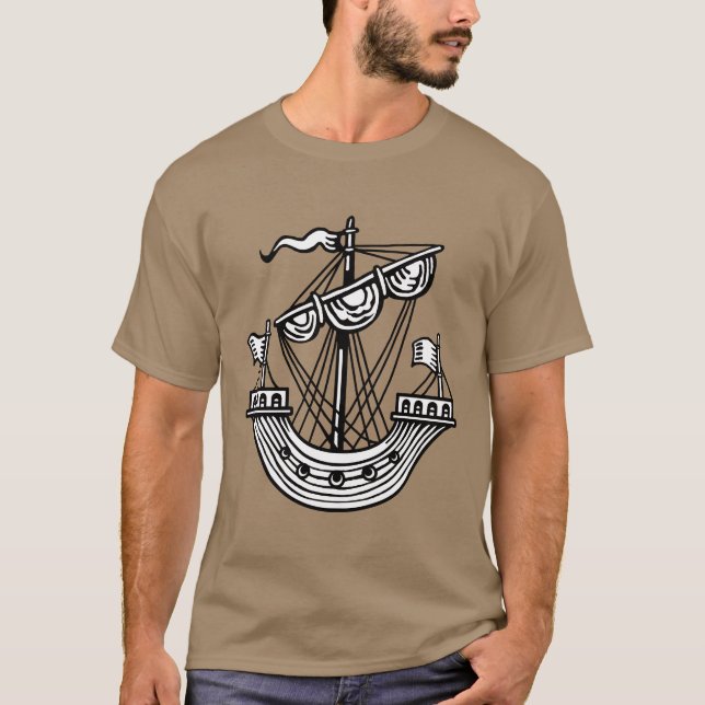 Lymphad (Heraldic Ship) - Black T-Shirt (Front)