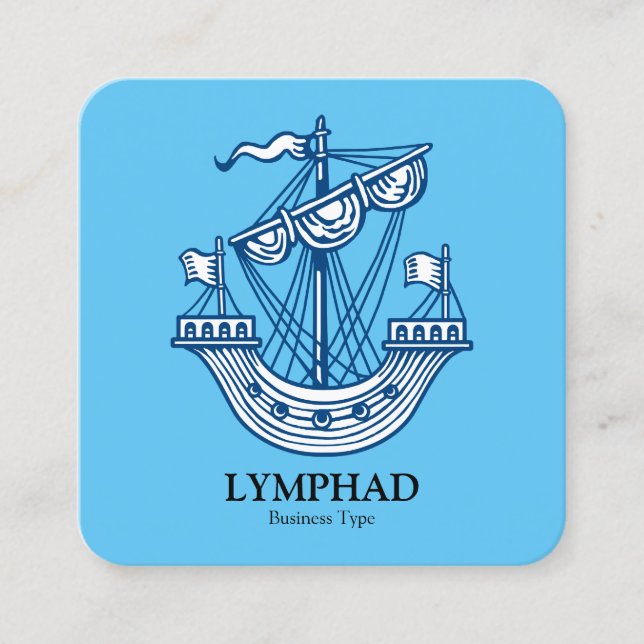 Lymphad (Heraldic Ship) - Indigo Blue on Lt Sky Bl Square Business Card (Front)