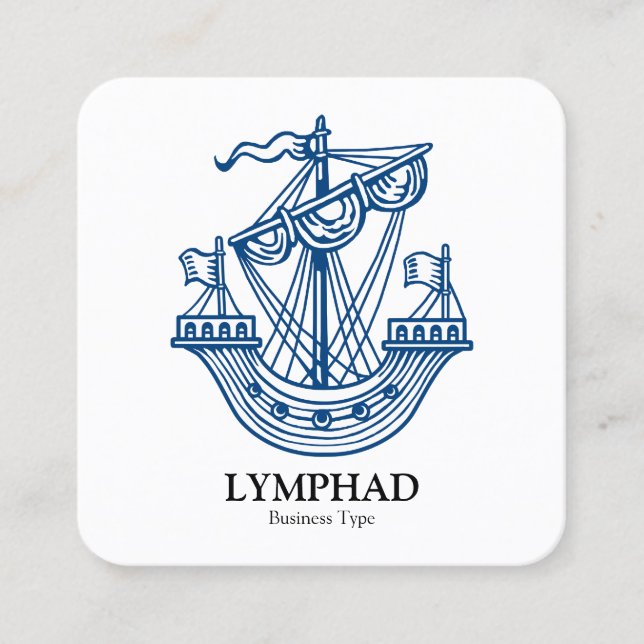 Lymphad (Heraldic Ship) - Indigo Blue on White Square Business Card (Front)