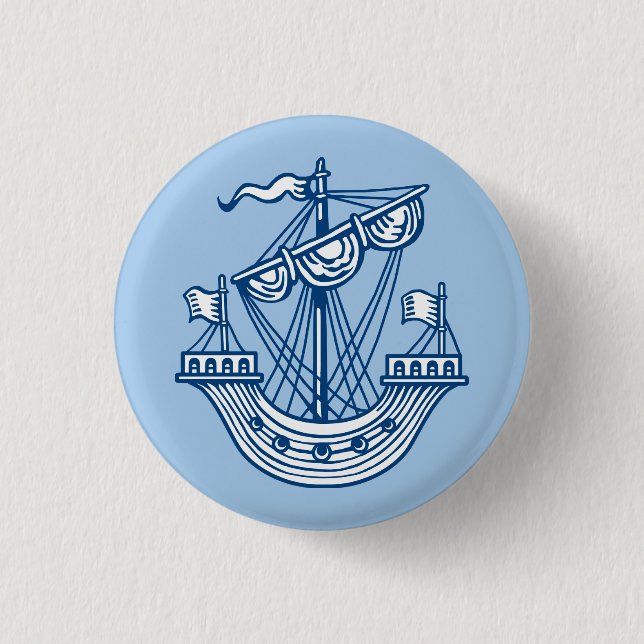 Lymphad (Heraldic Ship) - Indigo Style Blue 3 Cm Round Badge (Front)