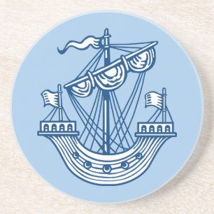Lymphad (Heraldic Ship) - Indigo Style Blue Coaster