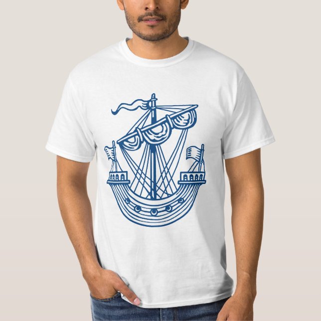 Lymphad (Heraldic Ship) - Indigo Style Blue T-Shirt (Front)