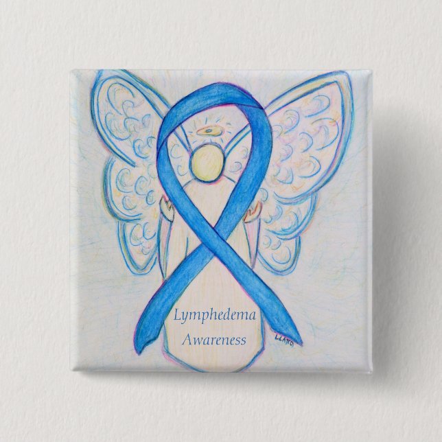 Lymphedema Awareness Angel Ribbon Art Pin (Front)