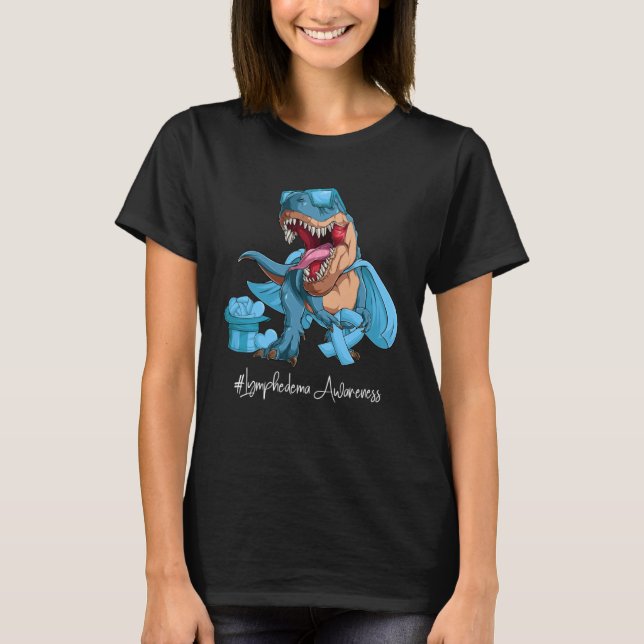 Lymphedema Awareness Month Light Blue Ribbon Trex T-Shirt (Front)