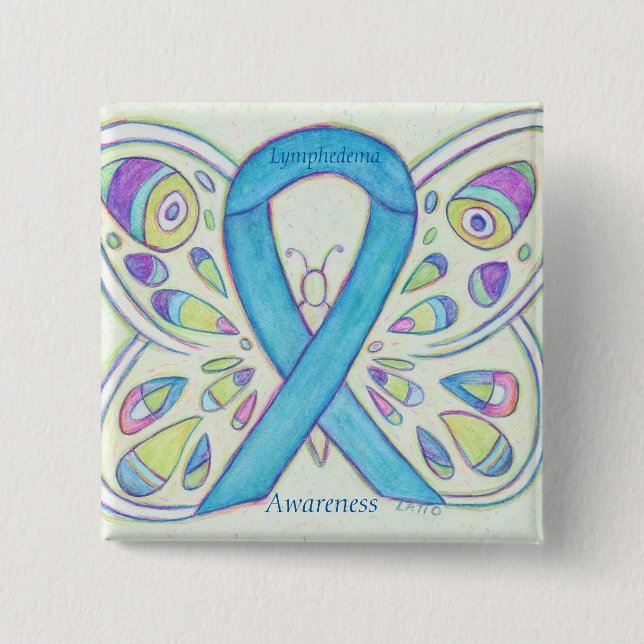 Lymphedema Awareness Ribbon Butterfly Custom Pin (Front)