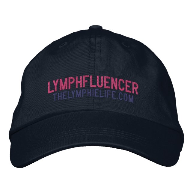 "Lymphfluencer" Embroidered Hat (Pink text) (Front)