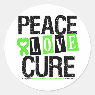 Lymphoma Awareness Peace Love Cure Classic Round Sticker
