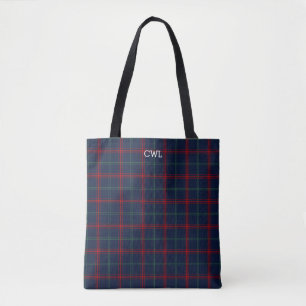 Lynch Clan Tartan Navy Blue Plaid Monogram Tote Bag