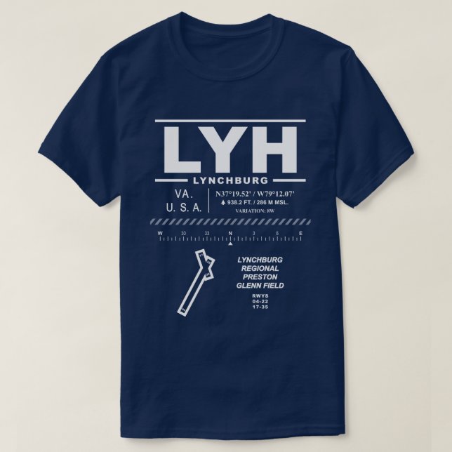 Lynchburg Regional Airport LYH T-Shirt (Design Front)