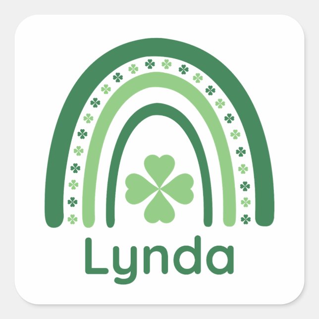 Lynda Name Clover Boho Rainbow Square Sticker (Front)