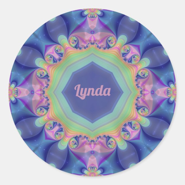 LYNDA ~ Pastel Abstract Kaleidoscope Pattern ~  Classic Round Sticker (Front)