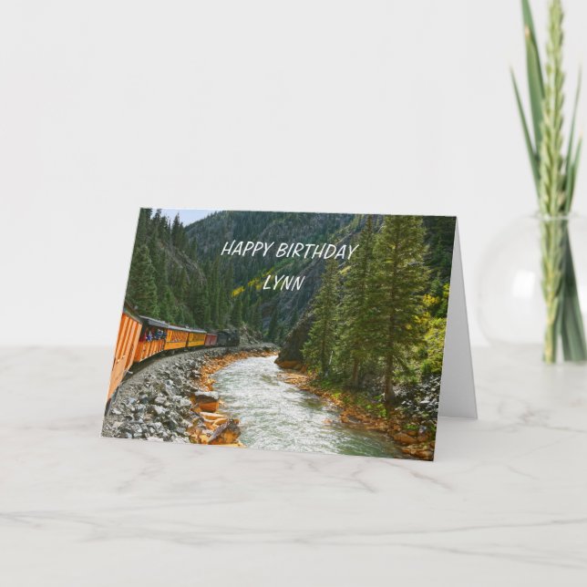 Lynn, Happy Birthday, Vintage Train in Colorado Card (Front)