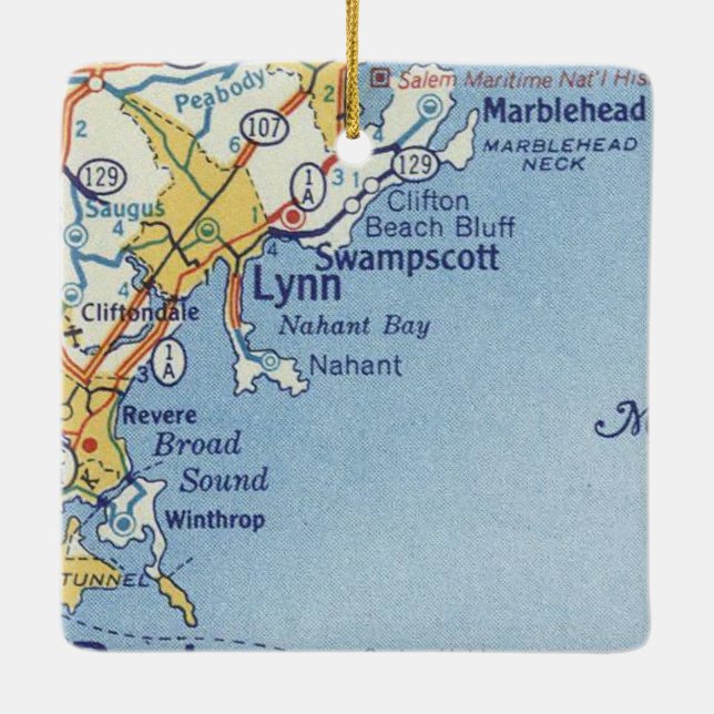 Lynn MA Vintage Map Ceramic Ornament (Back)