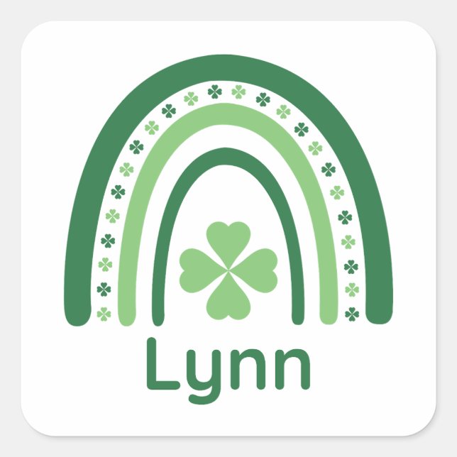 Lynn Name Clover Boho Rainbow Square Sticker (Front)