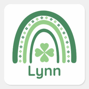 Lynn Name Clover Boho Rainbow Square Sticker