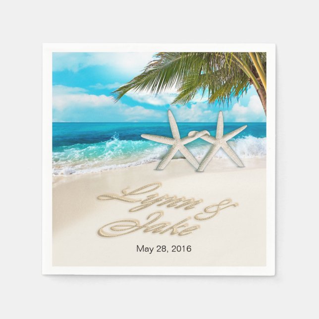 Lynn Starfish Couple ASK FOR YOUR NAMES IN SAND Napkin (Front)