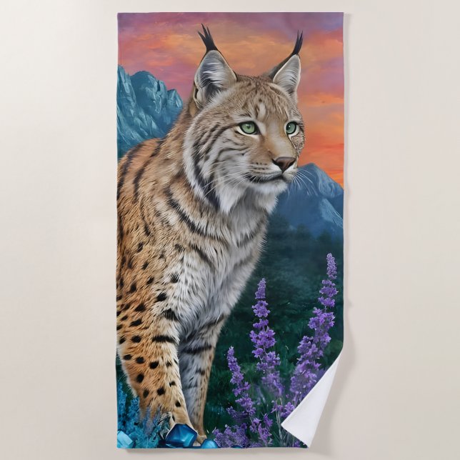 Lynx at sunrise beach towel (Front)