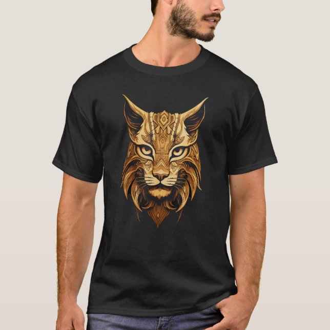 Lynx face head wild cat pattern animal wilderness T-Shirt (Front)