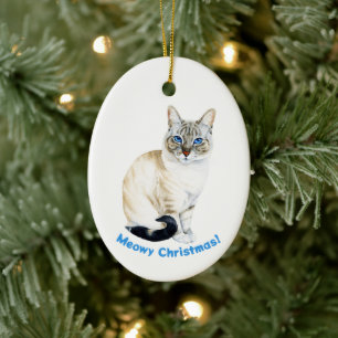 Lynx Point Siamese Cat Custom Meowy Christmas Ceramic Tree Decoration