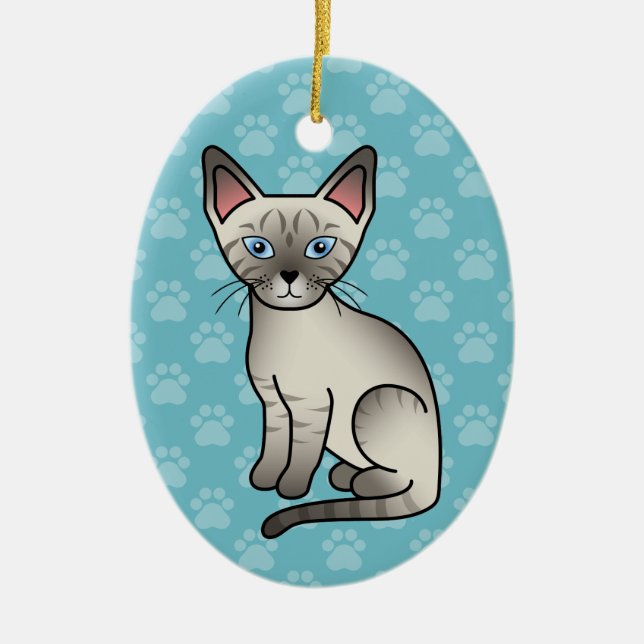 Lynx Point Siamese Cat Cute Cartoon Illustration Ceramic Tree Decoration (Front)