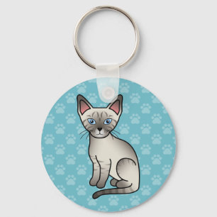 Lynx Point Siamese Cat Cute Cartoon Illustration Key Ring