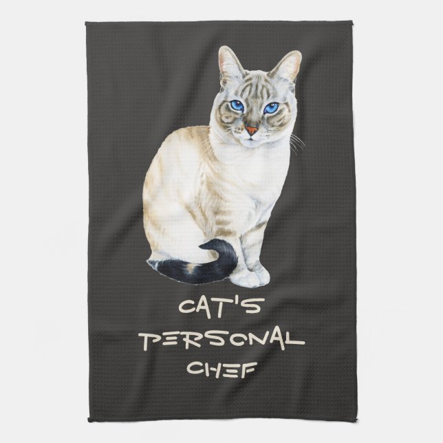Lynx Point Siamese Cat Personal Chef Customisable Tea Towel (Vertical)