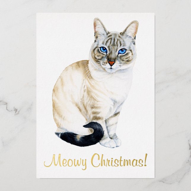 Lynx Point Siamese Cat Personalised Christmas Foil Holiday Card (Front)