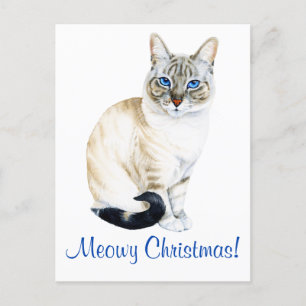 Lynx Point Siamese Cat Personalised Christmas Holiday Postcard