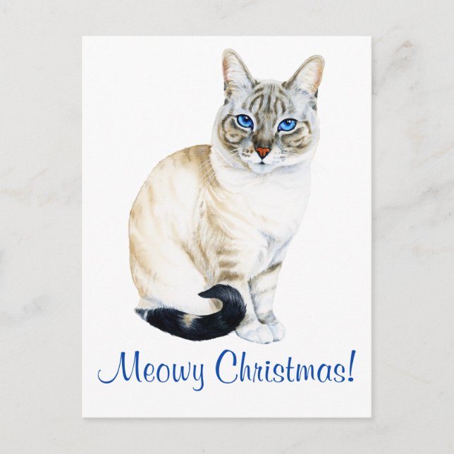 Lynx Point Siamese Cat Personalised Christmas Holiday Postcard (Front)