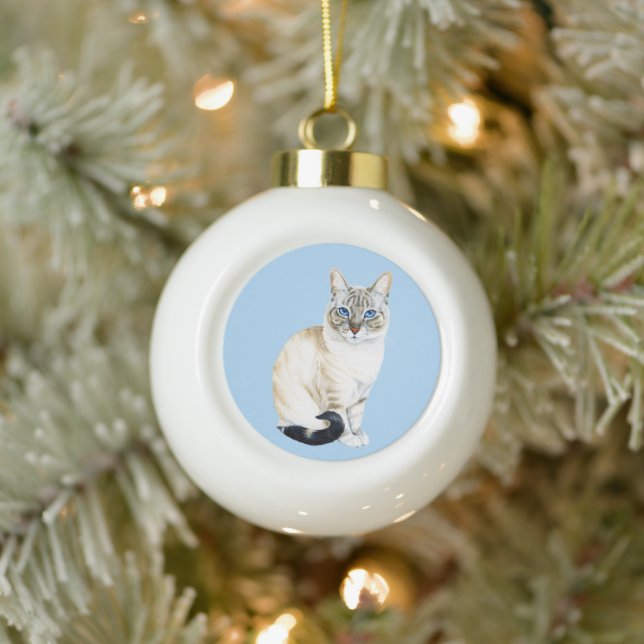 Lynx Point Siamese Cat Winter Holiday Pun Ceramic Ball Christmas Ornament (Tree)