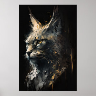 Lynx Portrait Animal Nature Wildlife Dark Painting Poster