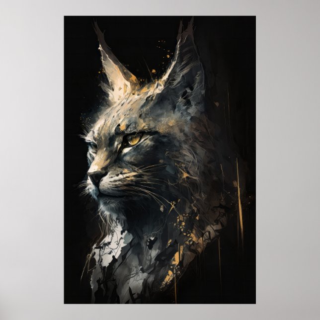 Lynx Portrait Animal Nature Wildlife Dark Painting Poster (Front)