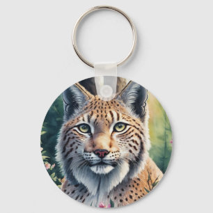 Lynx Watercolor Painting Key Ring