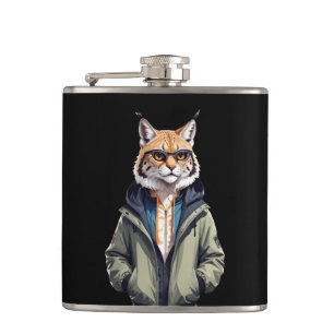 Lynx Wearing Hoodie Funny Cool Animal Character Hip Flask