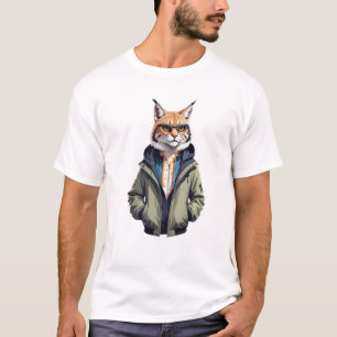 Lynx Wearing Hoodie Funny Cool Animal Character T-Shirt