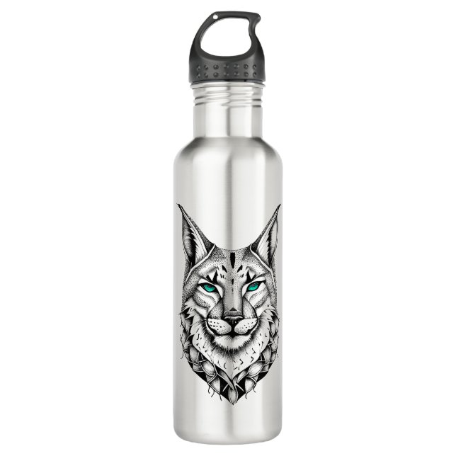 Lynx Wild Animal Nature Illustration Art Tattoo 710 Ml Water Bottle (Front)