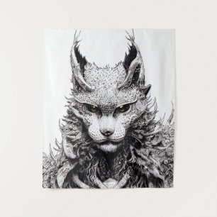 Lynx Wild Cat Animal Wild Nature Illustration Line Tapestry