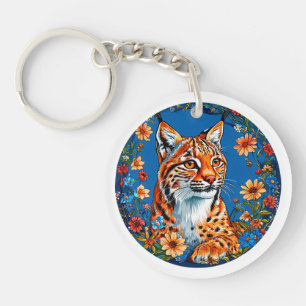 Lynx with vibrant orange fur key ring