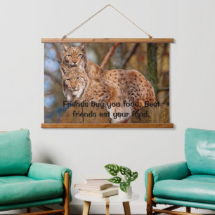 Lynxes on the top of a mountain standing hanging tapestry