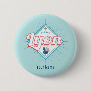 Lyon city France retro rooster vintage souvenir 6 Cm Round Badge