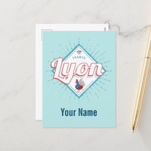 Lyon city France retro rooster vintage souvenir Holiday Postcard